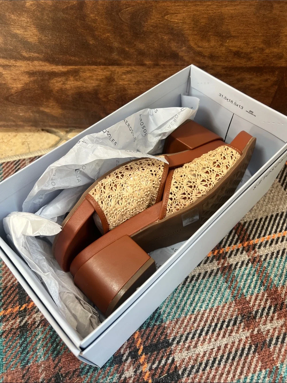 AEROSOLES Tan & Natural Woven Slide Sandal